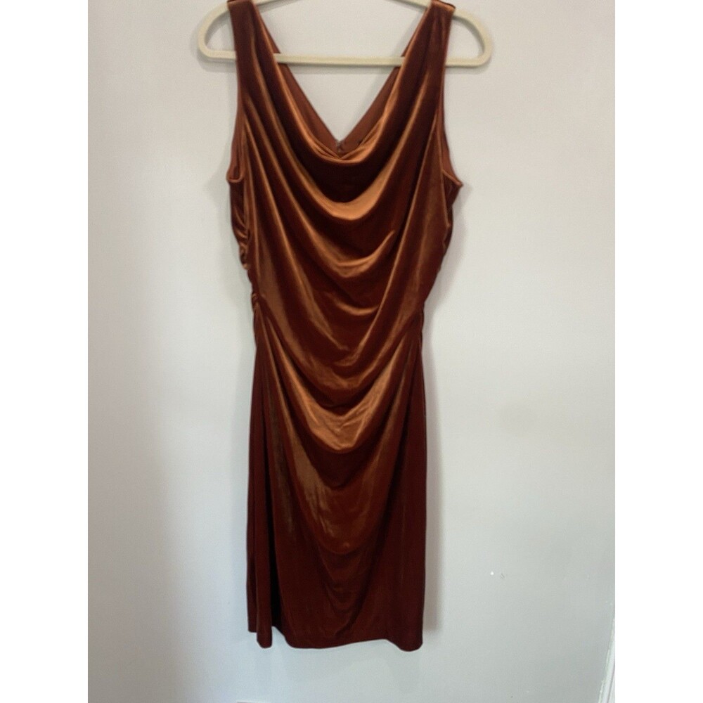 Kensie Cowl Neck Velvet Ruched Midi Dress Copper Size 14 Cocktail Party Wedding